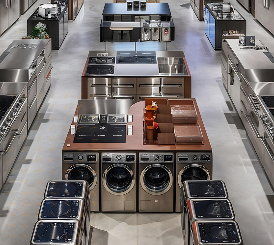 Become a Partner with SafeAppliances – showroom of washing machines, ovens, and appliance parts ready for distribution