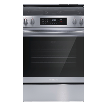 Frigidaire FCFE3083AS 30-inch electric range with smooth cooktop, 5.3 cu. ft. oven, and hidden bake element.
