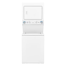 Frigidaire FLCE7522AW stacked electric washer and dryer laundry center with 3.9 cu. ft. washer and 5.5 cu. ft. dryer.