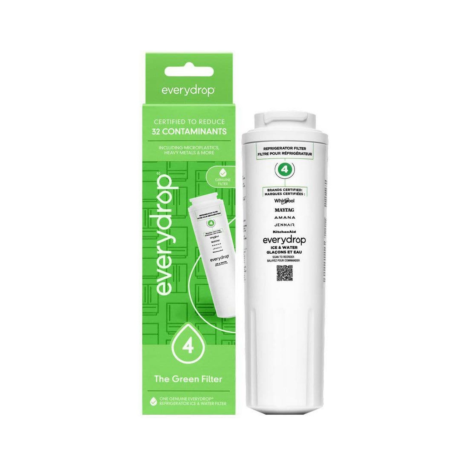 everydrop EDR4RXD1 refrigerator water filter — Green Filter, box and cartridge (Filter 4)